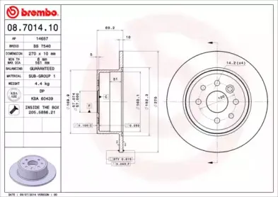 08.7014.10 BREMBO Тормозной диск