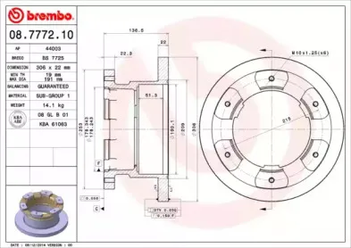 08.7772.10 BREMBO Тормозной диск
