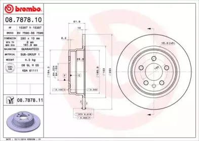 08.7878.11 BREMBO Тормозной диск