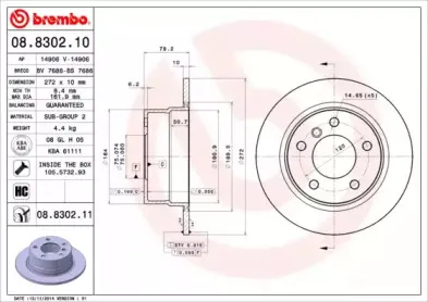 08.8302.10 BREMBO Тормозной диск