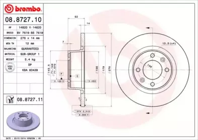 08.8727.11 BREMBO Тормозной диск