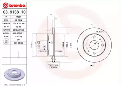 08.9138.10 BREMBO Тормозной диск
