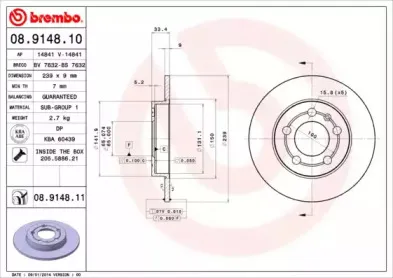 08.9148.10 BREMBO Тормозной диск