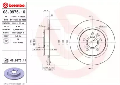 08.9975.11 BREMBO Тормозной диск