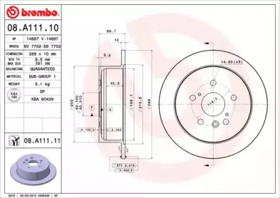 08.A111.11 BREMBO Тормозной диск