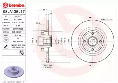 08.A135.17 BREMBO Тормозной диск