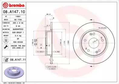 08.A147.11 BREMBO Тормозной диск