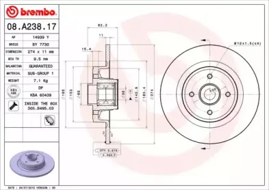 08.A238.17 BREMBO Тормозной диск