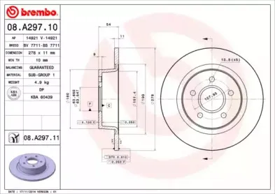 08.A297.11 BREMBO Тормозной диск
