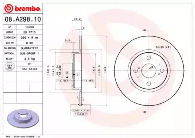 08.A298.10 BREMBO Тормозной диск