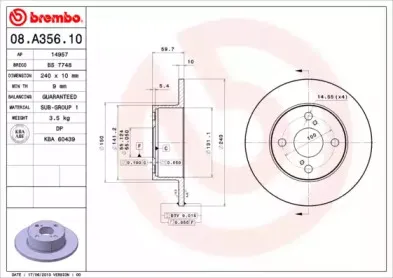 08.A356.10 BREMBO Тормозной диск