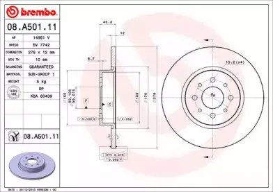 08.A501.11 BREMBO Тормозной диск