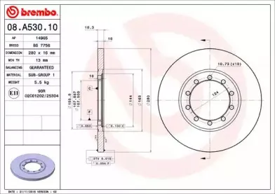 08.A530.10 BREMBO Тормозной диск