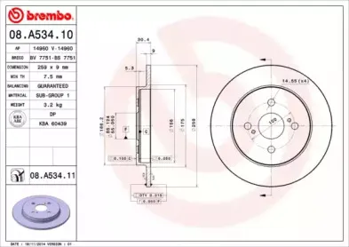 08.A534.11 BREMBO Тормозной диск