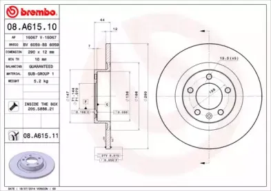 08.A615.11 BREMBO Тормозной диск