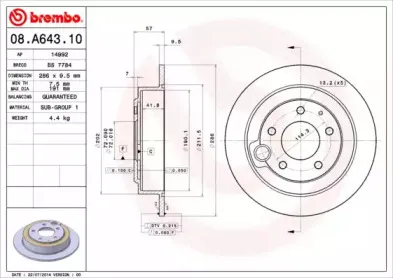 08.A643.10 BREMBO Тормозной диск