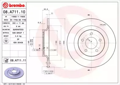 08.A711.11 BREMBO Тормозной диск