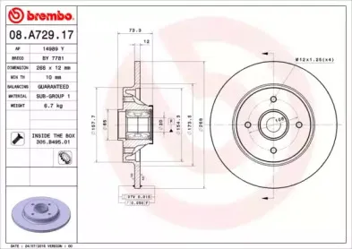 08.A729.17 BREMBO Тормозной диск