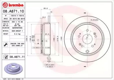 08.A871.11 BREMBO Тормозной диск