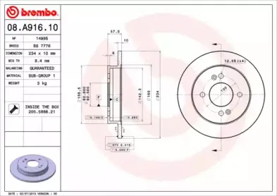 08.A916.10 BREMBO Тормозной диск