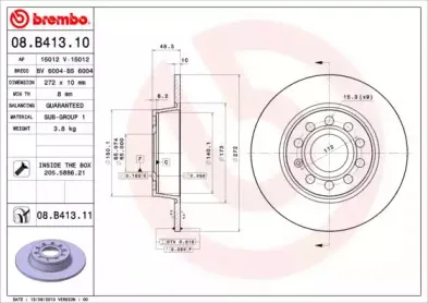 08.B413.10 BREMBO Тормозной диск