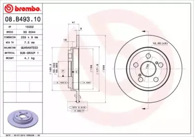 08.B493.10 BREMBO Тормозной диск