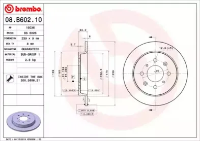 08.B602.10 BREMBO Тормозной диск