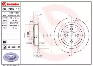 08.C307.11 BREMBO Тормозной диск