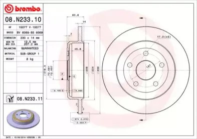 08.N233.11 BREMBO Тормозной диск