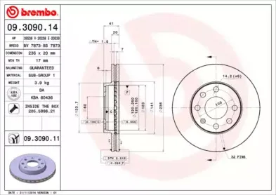 09.3090.11 BREMBO Тормозной диск