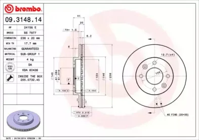 09.3148.14 BREMBO Тормозной диск