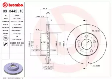 09.3442.10 BREMBO Тормозной диск