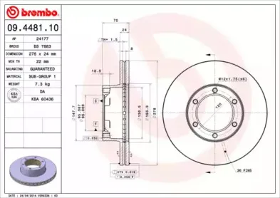 09.4481.10 BREMBO Тормозной диск