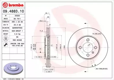 09.4883.10 BREMBO Тормозной диск