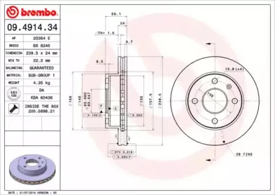09.4914.34 BREMBO Тормозной диск