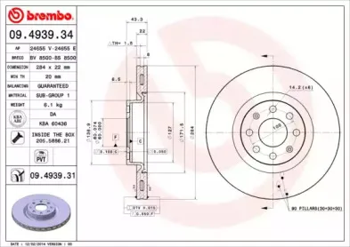 09.4939.34 BREMBO Тормозной диск