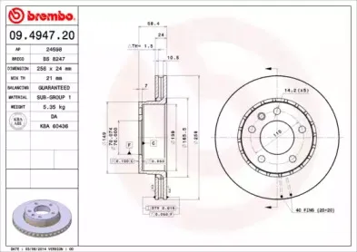 09.4947.20 BREMBO Тормозной диск