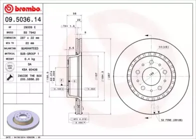 09.5036.14 BREMBO Тормозной диск