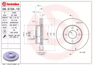 09.5134.10 BREMBO Тормозной диск