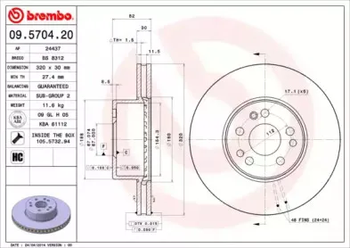 09.5704.20 BREMBO Тормозной диск
