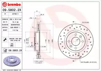 09.5802.2X BREMBO Тормозной диск