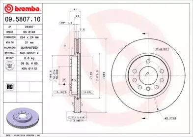 09.5807.10 BREMBO Тормозной диск