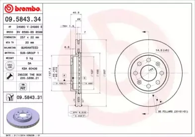 09.5843.34 BREMBO Тормозной диск