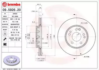 09.5926.20 BREMBO Тормозной диск