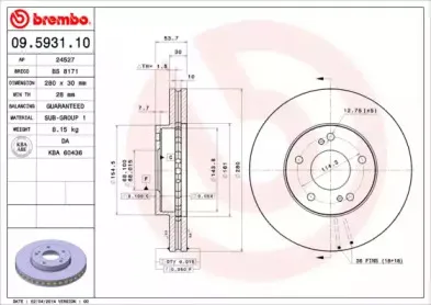 09.5931.10 BREMBO Тормозной диск