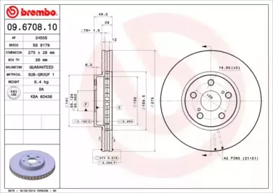 09.6708.10 BREMBO Тормозной диск
