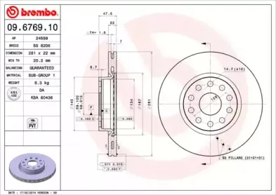 09.6769.10 BREMBO Тормозной диск