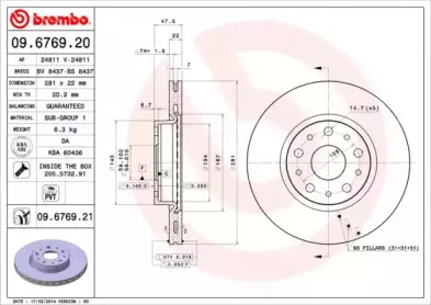 09.6769.21 BREMBO Тормозной диск
