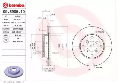 09.6905.10 BREMBO Тормозной диск