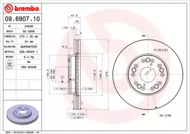 09.6907.10 BREMBO Тормозной диск